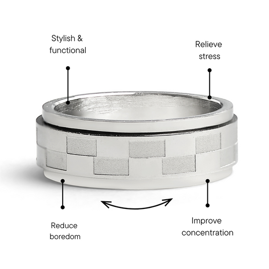 Stainless Steel Two Toned Checkered Spinner Ring / FNS003