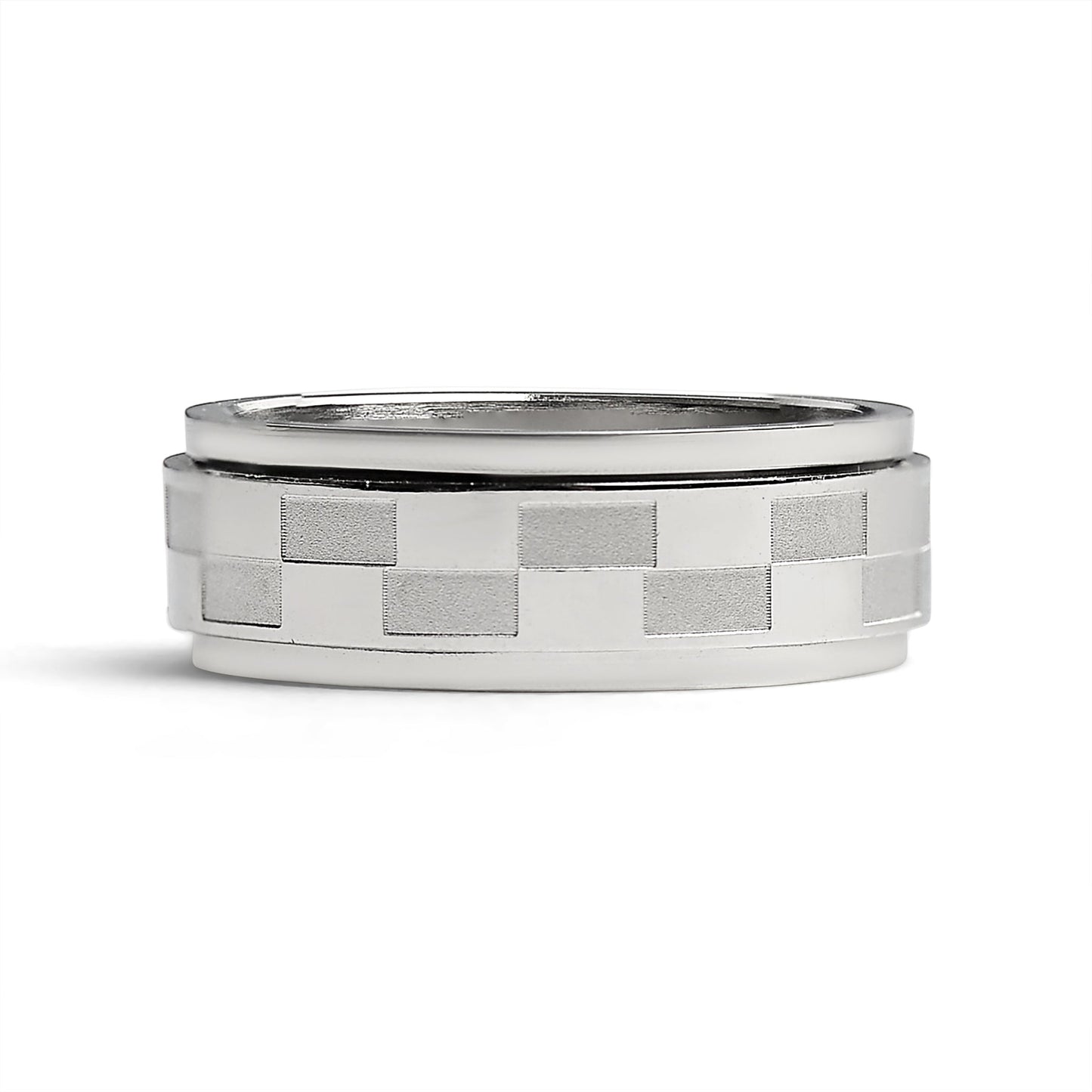 Stainless Steel Two Toned Checkered Spinner Ring / FNS003