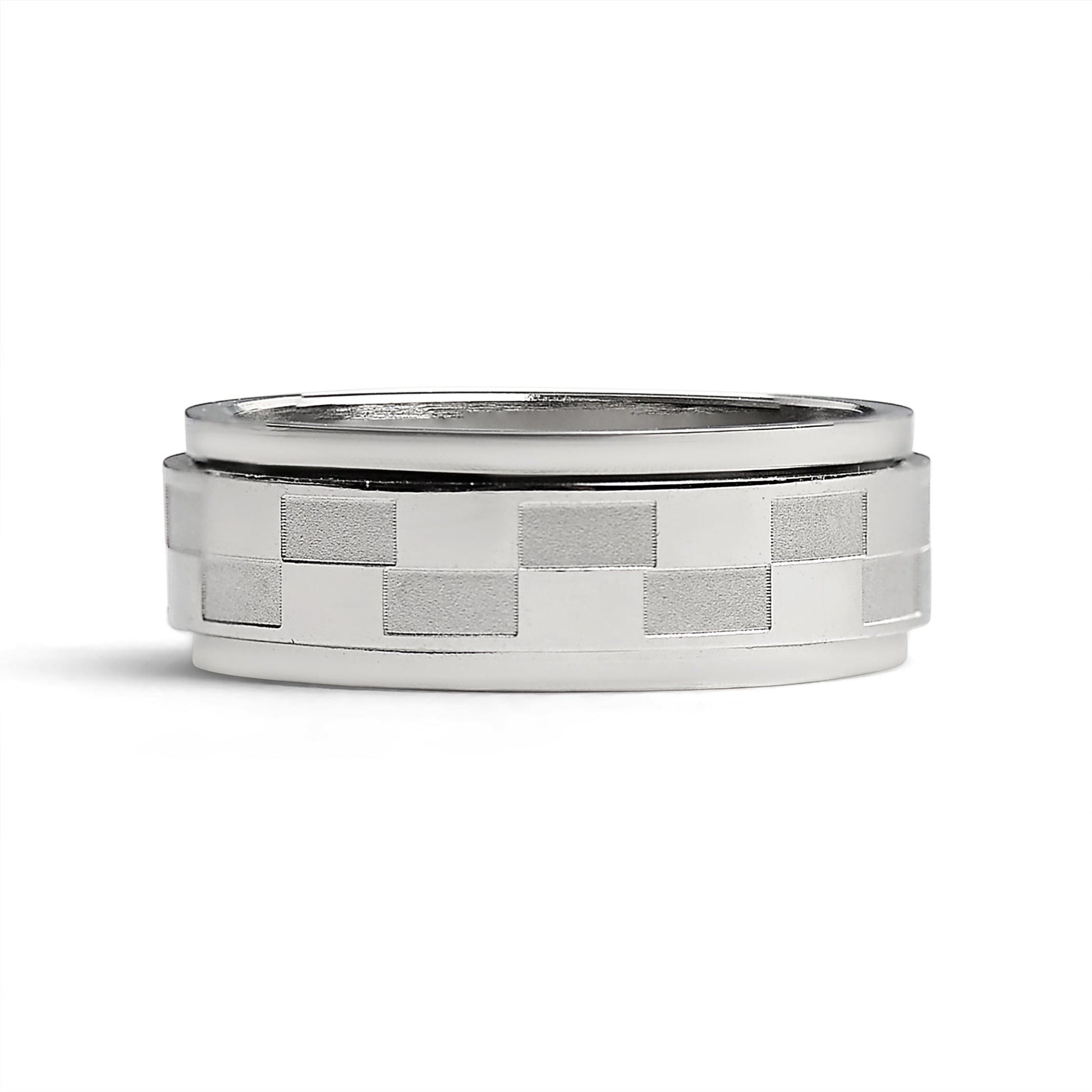 Stainless Steel Two Toned Checkered Spinner Ring / FNS003