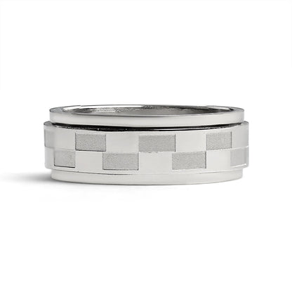 Stainless Steel Two Toned Checkered Spinner Ring / FNS003