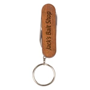 Customizable Wooden 3-Function Pocket Knife with Keychain