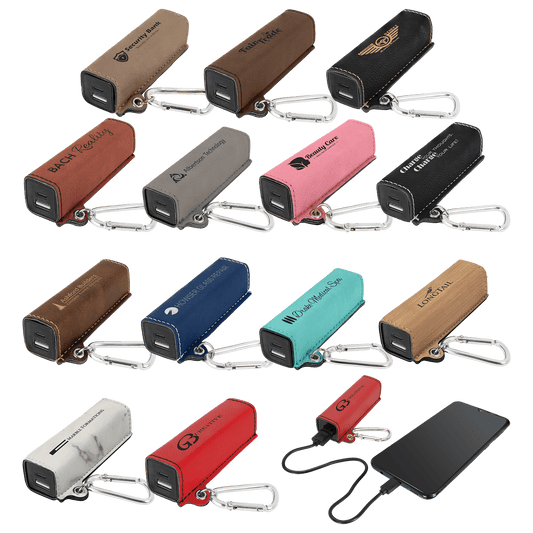 Customizable Leatherette 2200 mAh Power Bank with USB-C Cord