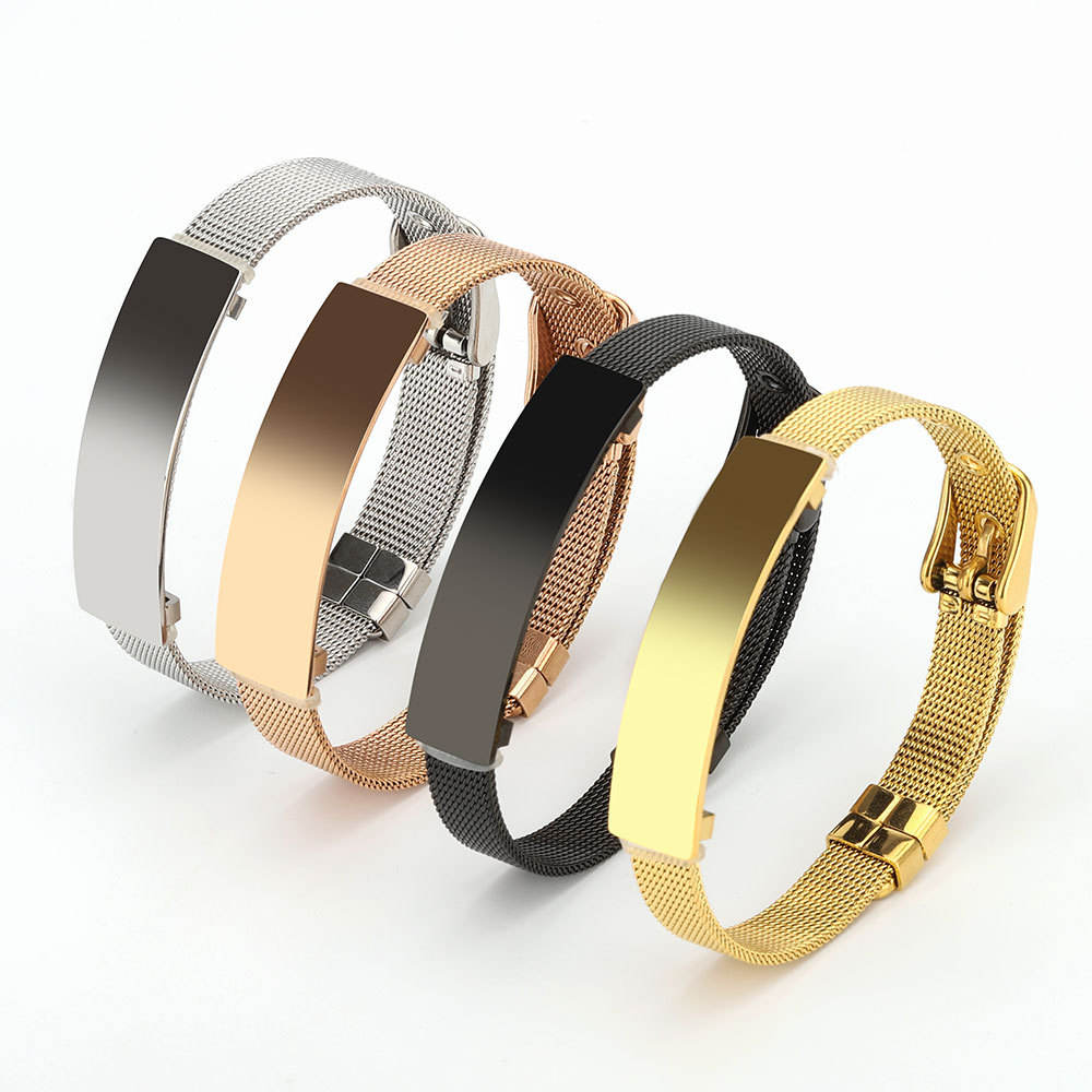 Men's Customized Text Bracelet Polished Bar Bangle Stainless Steel Lettering Bangle Mesh Chain Adjustable Strap