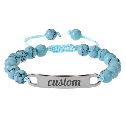 Stainless Steel Curved Plate Lettering Powder Zebra Stone Beaded Custom Name Bracelet