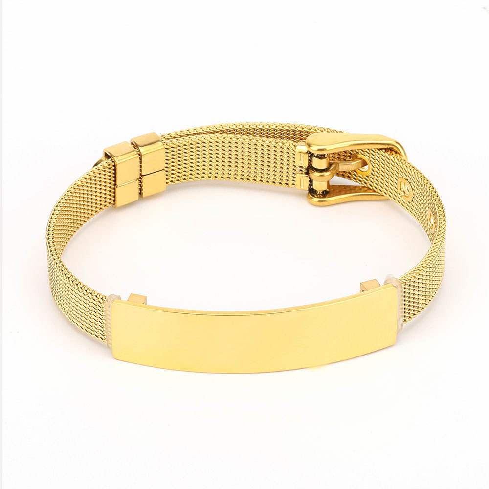 Men's Customized Text Bracelet Polished Bar Bangle Stainless Steel Lettering Bangle Mesh Chain Adjustable Strap