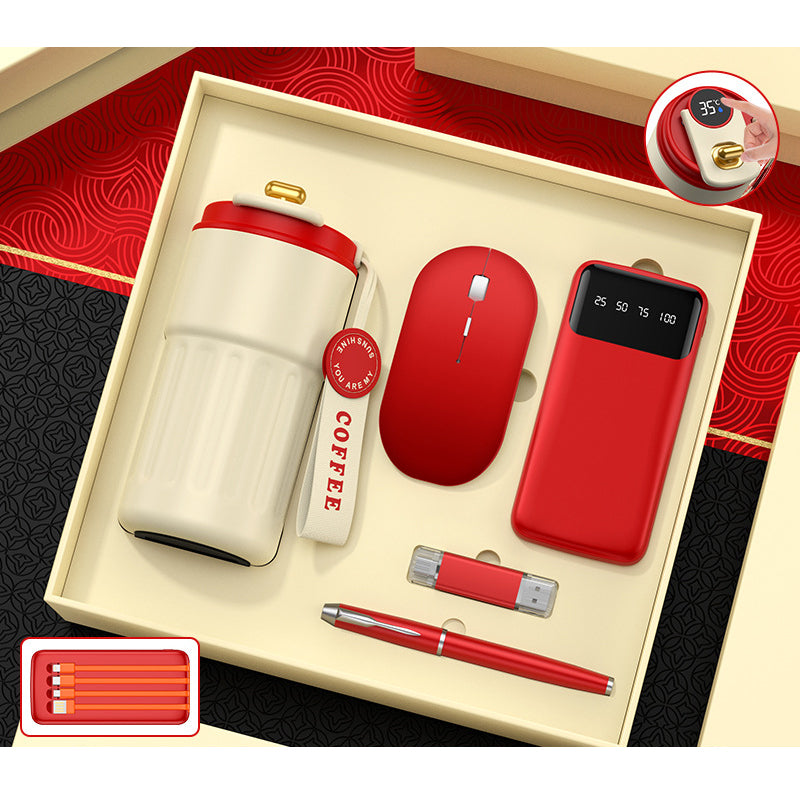 Luxury Business Coffee Cup Gift Box Set with Umbrella Massage Gun Customized Logo Wireless Mouse Charger Corporate Gift Sets