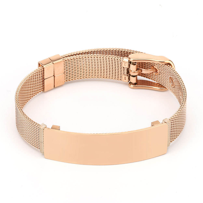 Men's Customized Text Bracelet Polished Bar Bangle Stainless Steel Lettering Bangle Mesh Chain Adjustable Strap