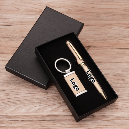 Runwood 2026 Custom Bamboo Wood Gift Set with Keychain Ballpoint Pen Business Card Box Promotional Activities Business Gift Set