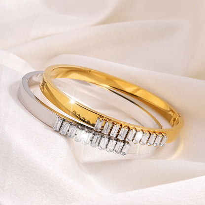 Hot Sale Versatile Retro Fashion Ins Style Gold Plated Stainless Steel Diamond Bangle Women