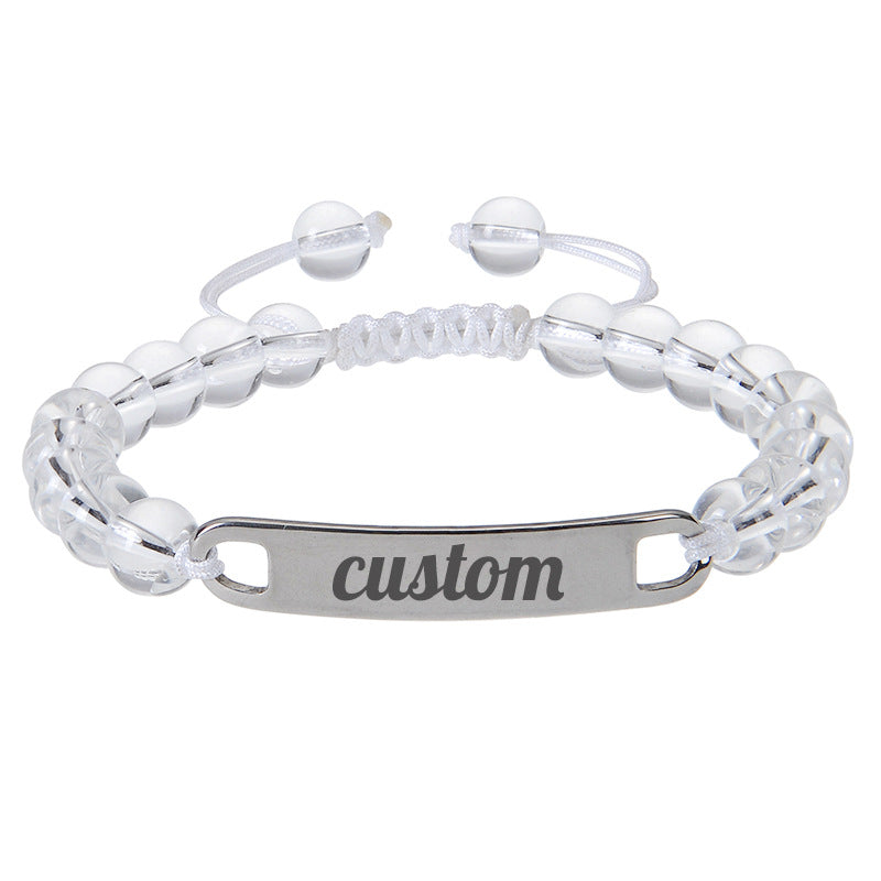 Stainless Steel Curved Plate Lettering Powder Zebra Stone Beaded Custom Name Bracelet