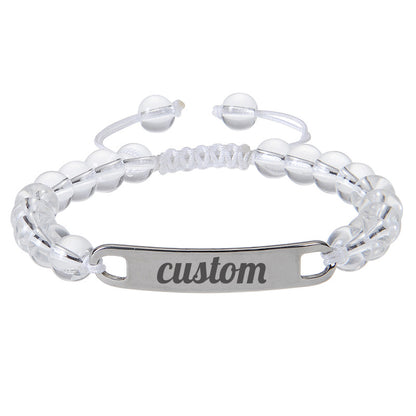 Stainless Steel Curved Plate Lettering Powder Zebra Stone Beaded Custom Name Bracelet