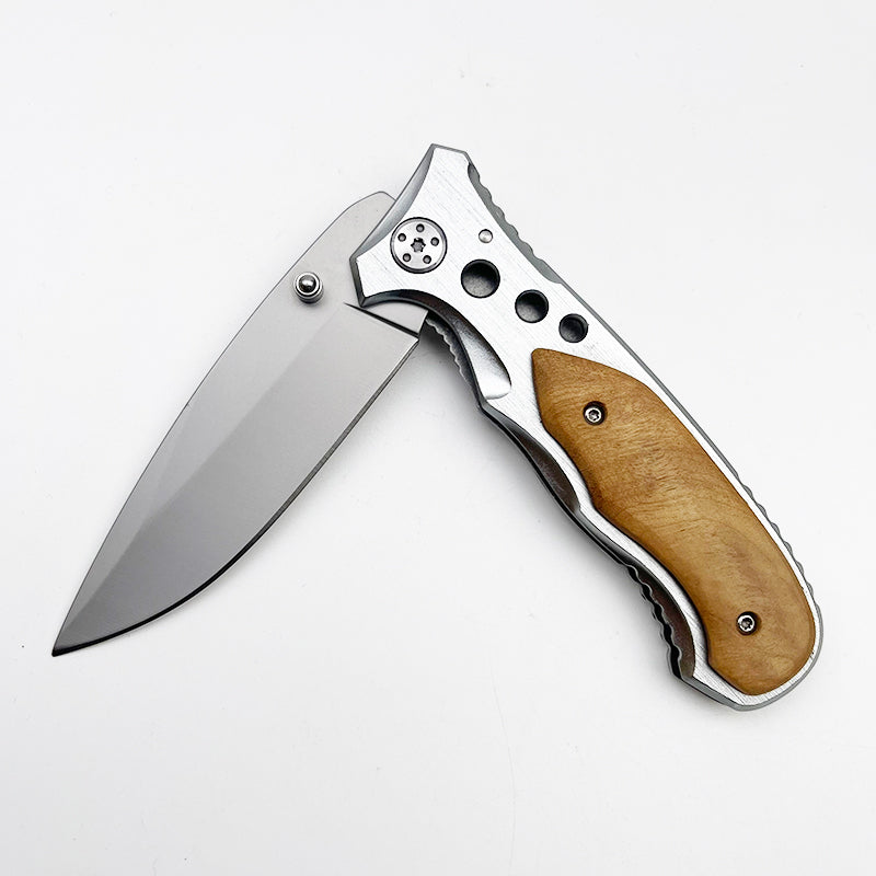 Wholesale Knives 4.5 Inch Aluminum Wood Handle Drop Point Outdoor EDC Folding Pocket Knife for Engraving