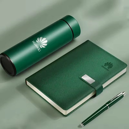 Personalized Vintage Gift Set – Leather Notebook, Pen & Insulated Bottle in Premium Gift Box