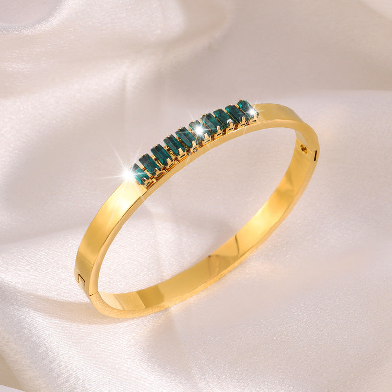 Hot Sale Versatile Retro Fashion Ins Style Gold Plated Stainless Steel Diamond Bangle Women