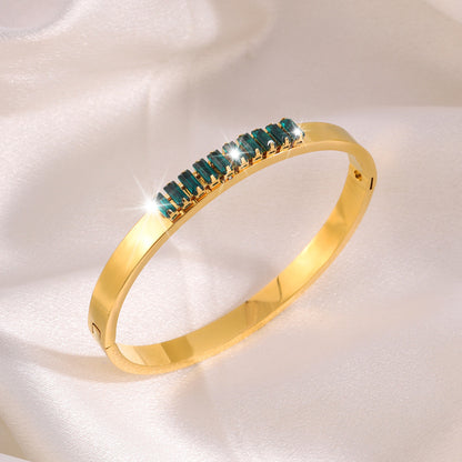 Hot Sale Versatile Retro Fashion Ins Style Gold Plated Stainless Steel Diamond Bangle Women