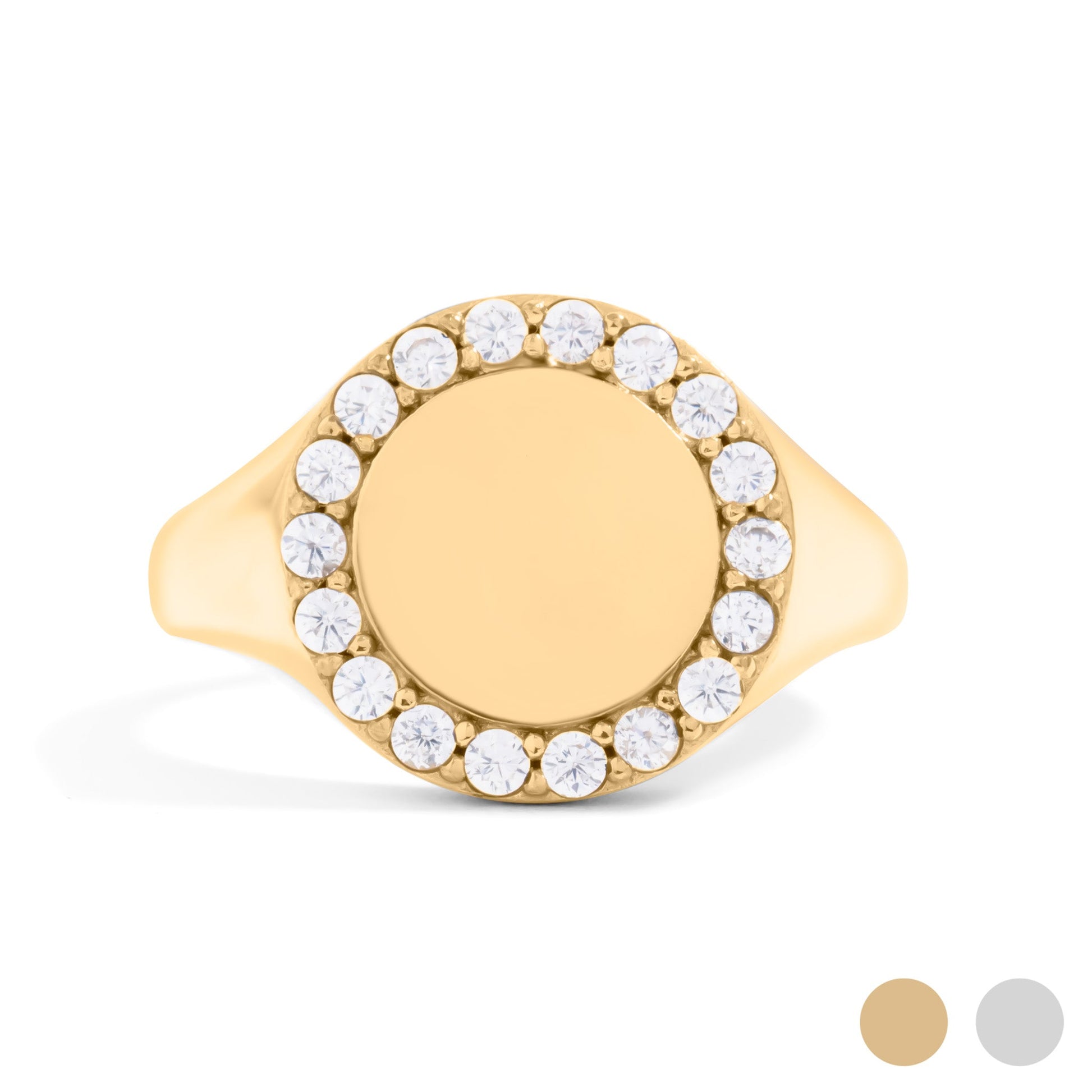 18K Gold PVD Stainless Steel Signet Ring With Stones / KSS0021