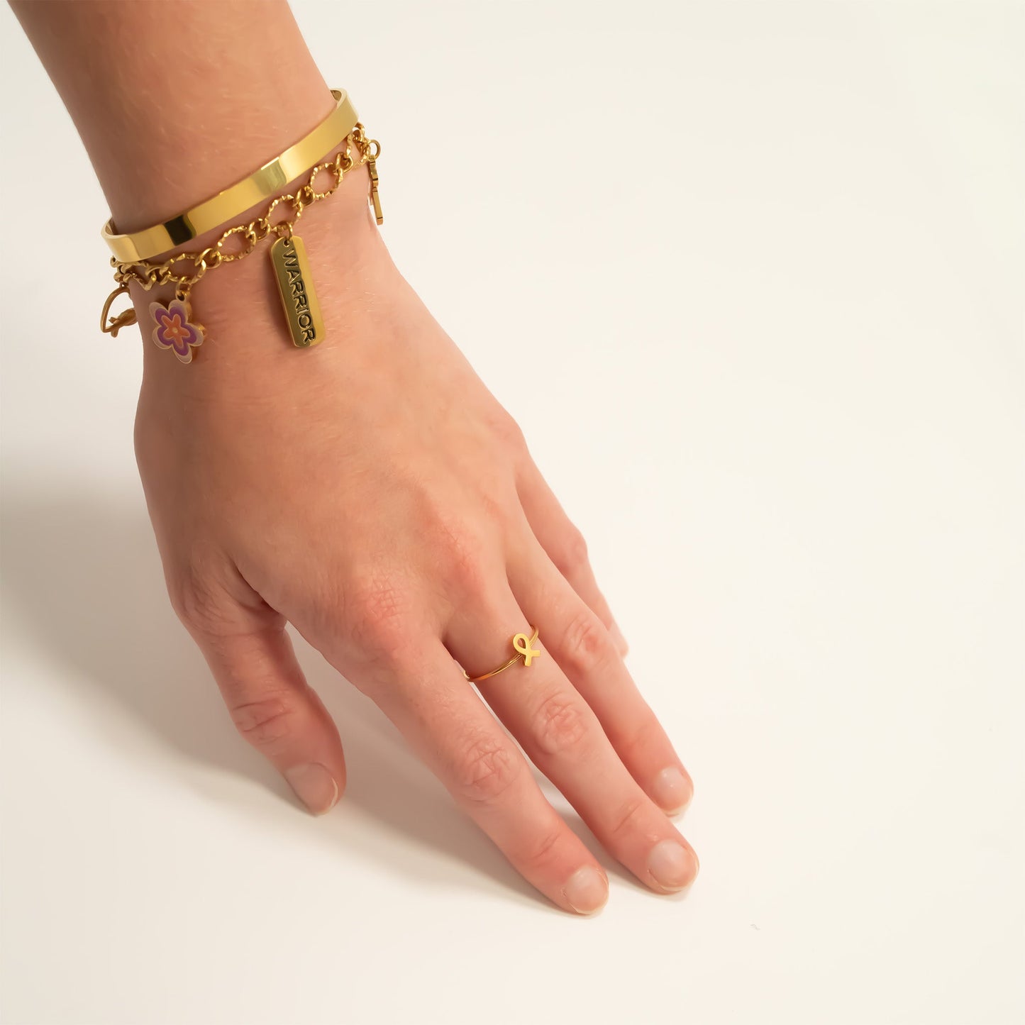 18K Gold PVD Cancer Ribbon Stacking Ring / KSS0022