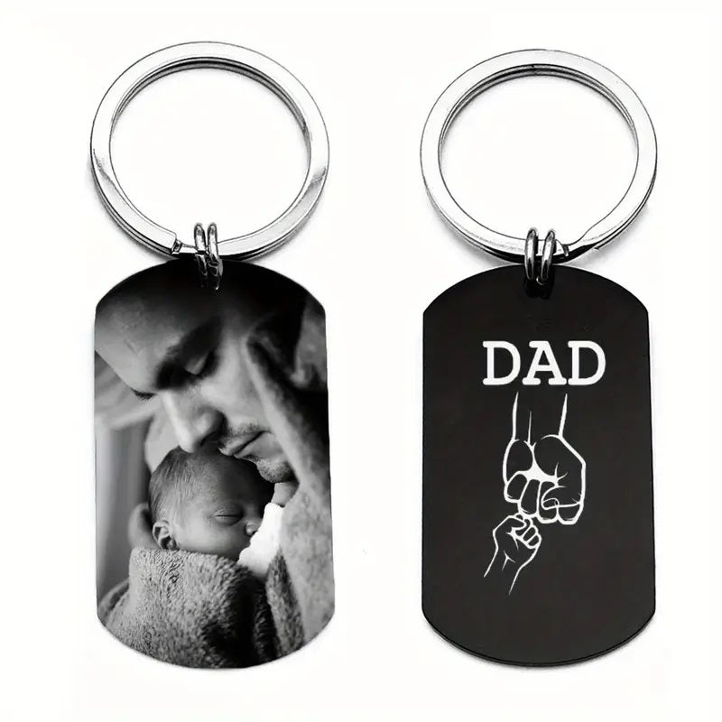 1pc Customized Photo Keychain, Personalized Keychain With DAD Fist Bump Pattern On The Back, Father Gift From Son Daughter, Father's Day Gifts