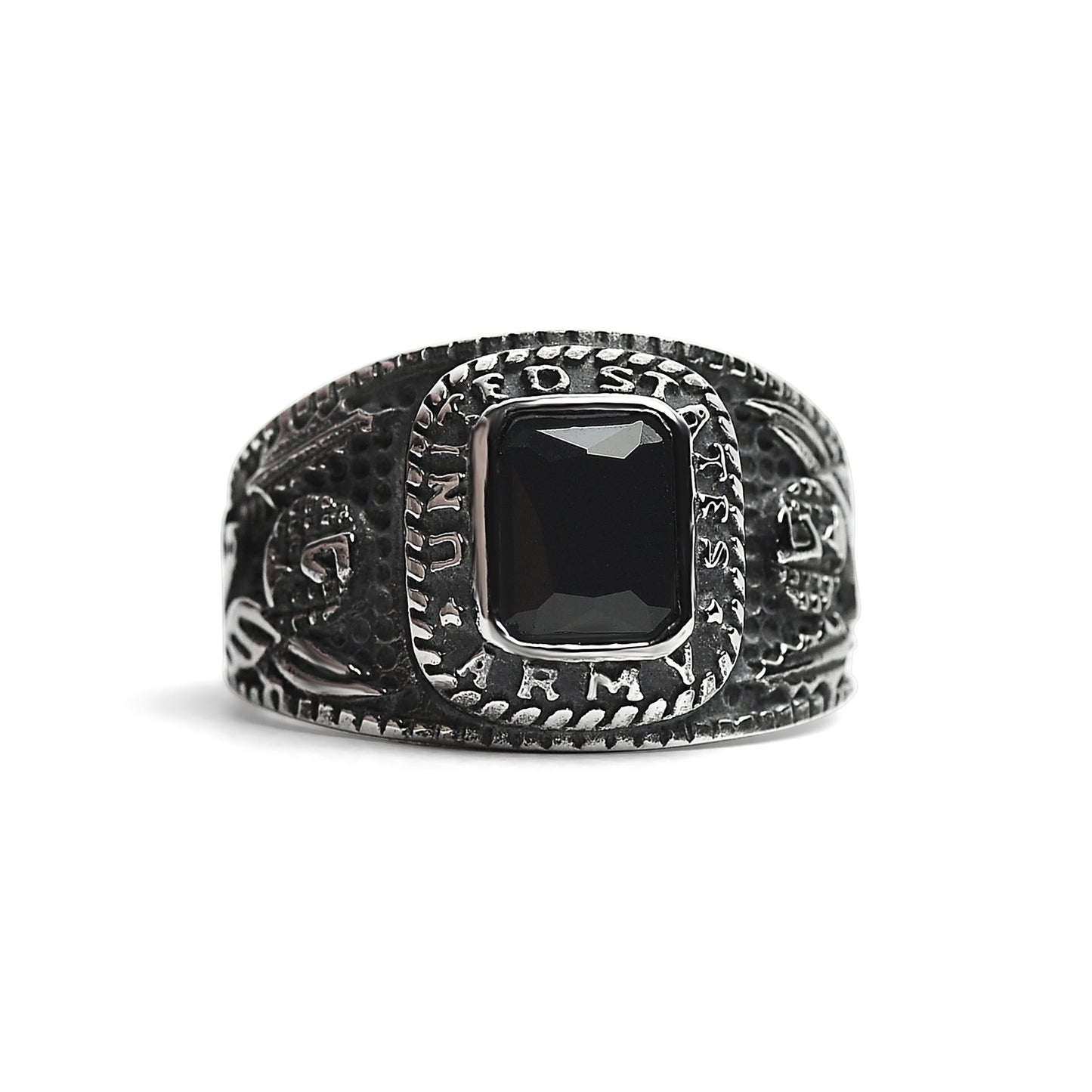 United States Army Stainless Steel With Black Center Stone Women's Ring / MCR4056