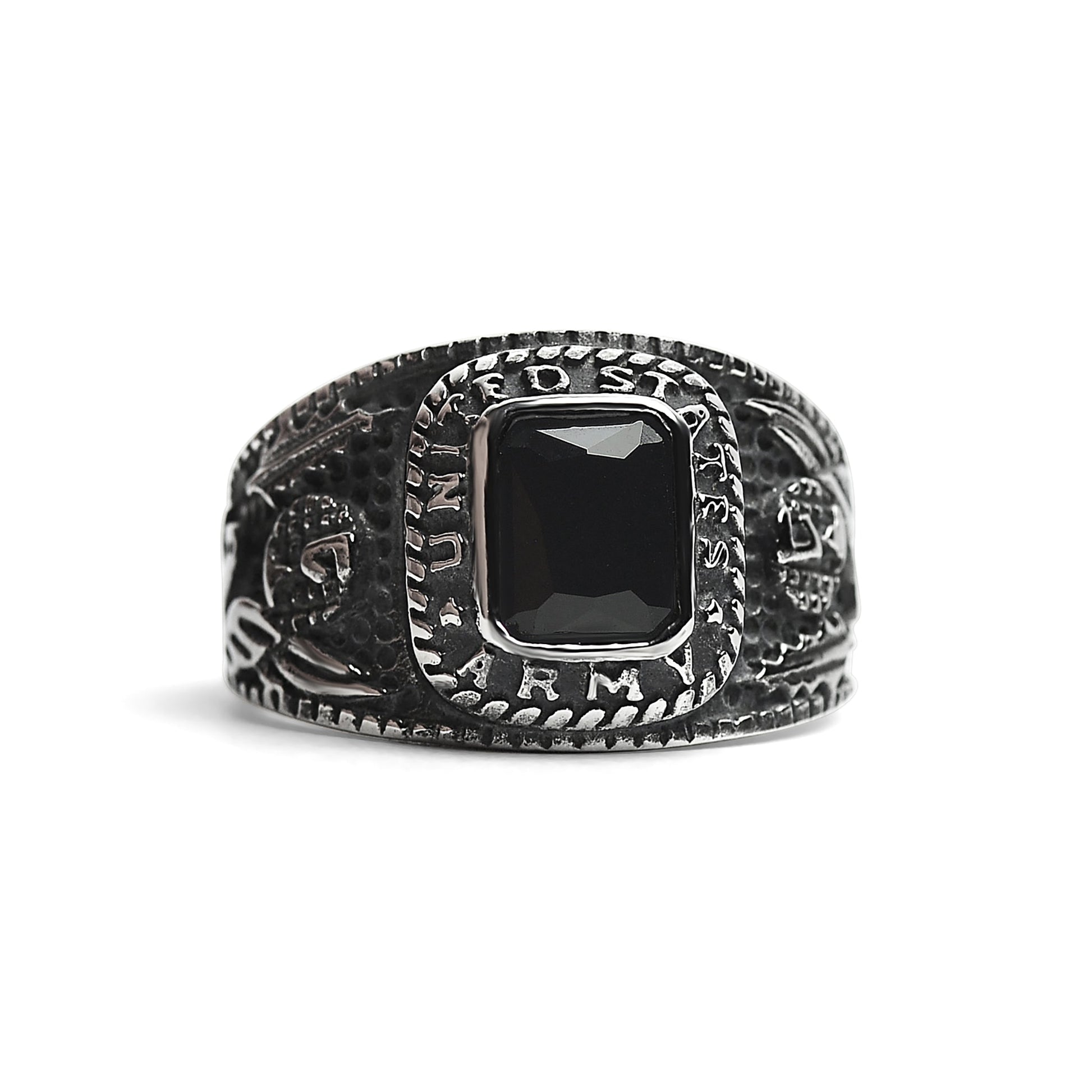 United States Army Stainless Steel With Black Center Stone Women's Ring / MCR4056
