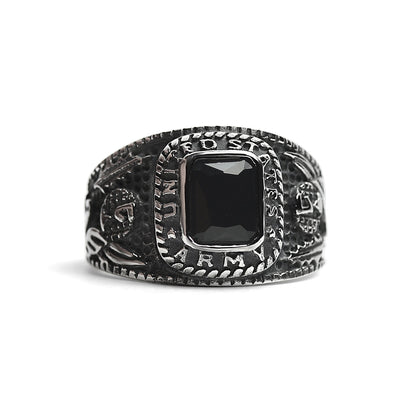 United States Army Stainless Steel With Black Center Stone Women's Ring / MCR4056