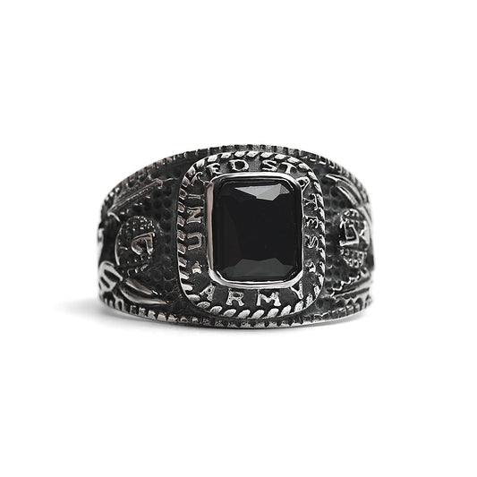 United States Army Stainless Steel With Black Center Stone Women's Ring / MCR4056