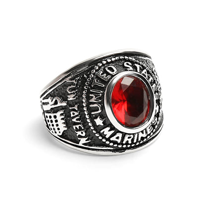 Stainless Steel United States Marine Corp Military Women's Ring with Red Stone / MCR4070