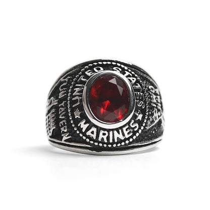 Stainless Steel United States Marine Corp Military Women's Ring with Red Stone / MCR4070