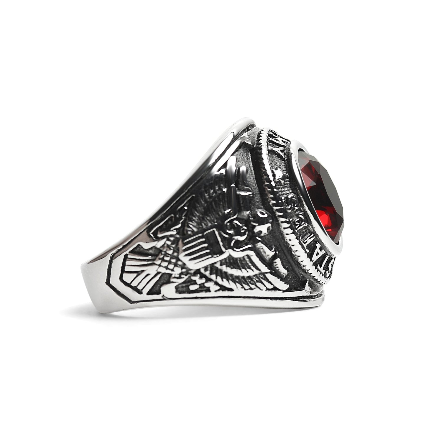 Stainless Steel United States Army Red Center Stone Ring / MCR6006