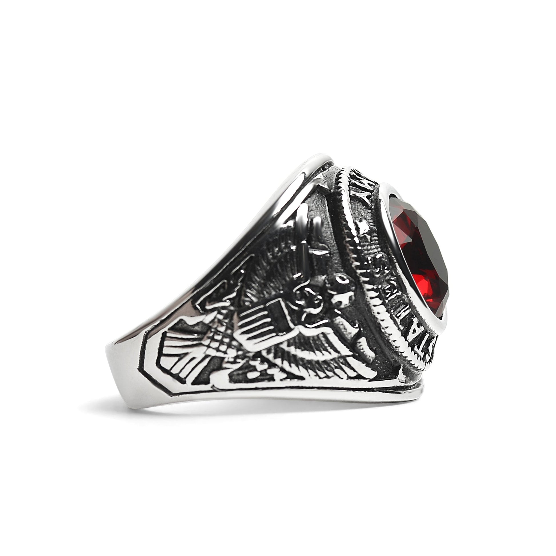 Stainless Steel United States Army Red Center Stone Ring / MCR6006