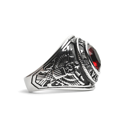 Stainless Steel United States Army Red Center Stone Ring / MCR6006