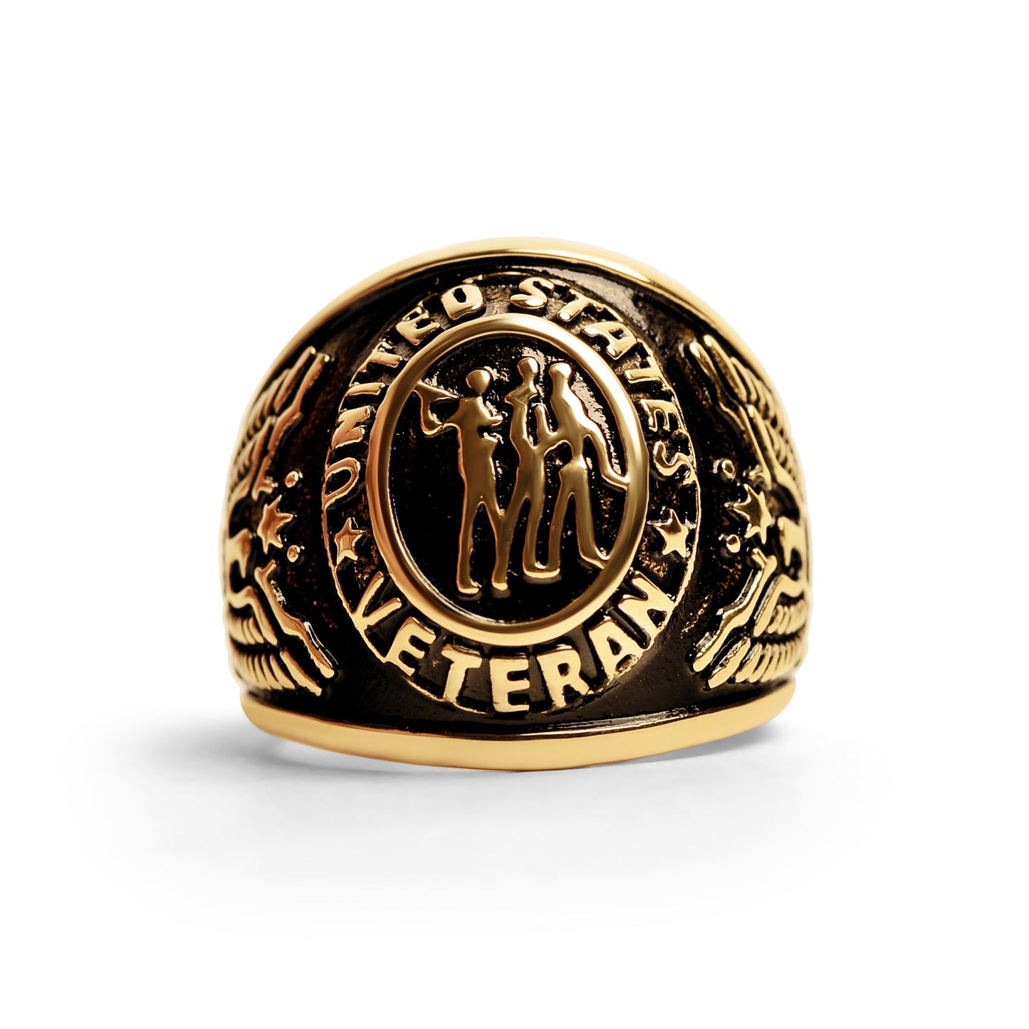 18K Gold PVD Stainless Steel United States Military Veterans Men's Ring / MCR6008