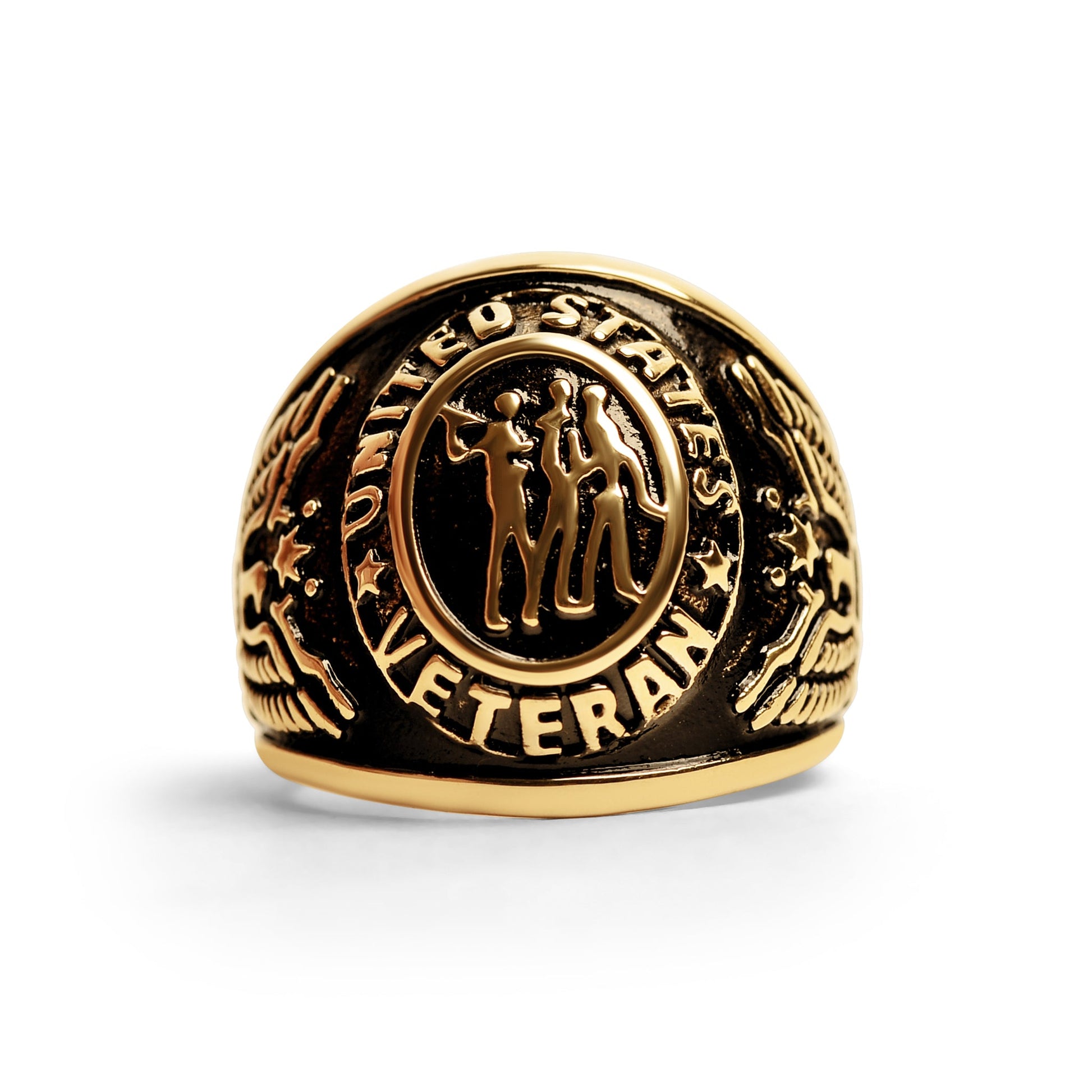 18K Gold PVD Stainless Steel United States Military Veterans Men's Ring / MCR6008