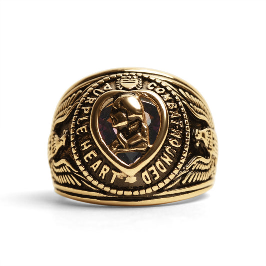 18K Gold PVD Stainless Steel Military Purple Heart Men's Ring / MCR6009