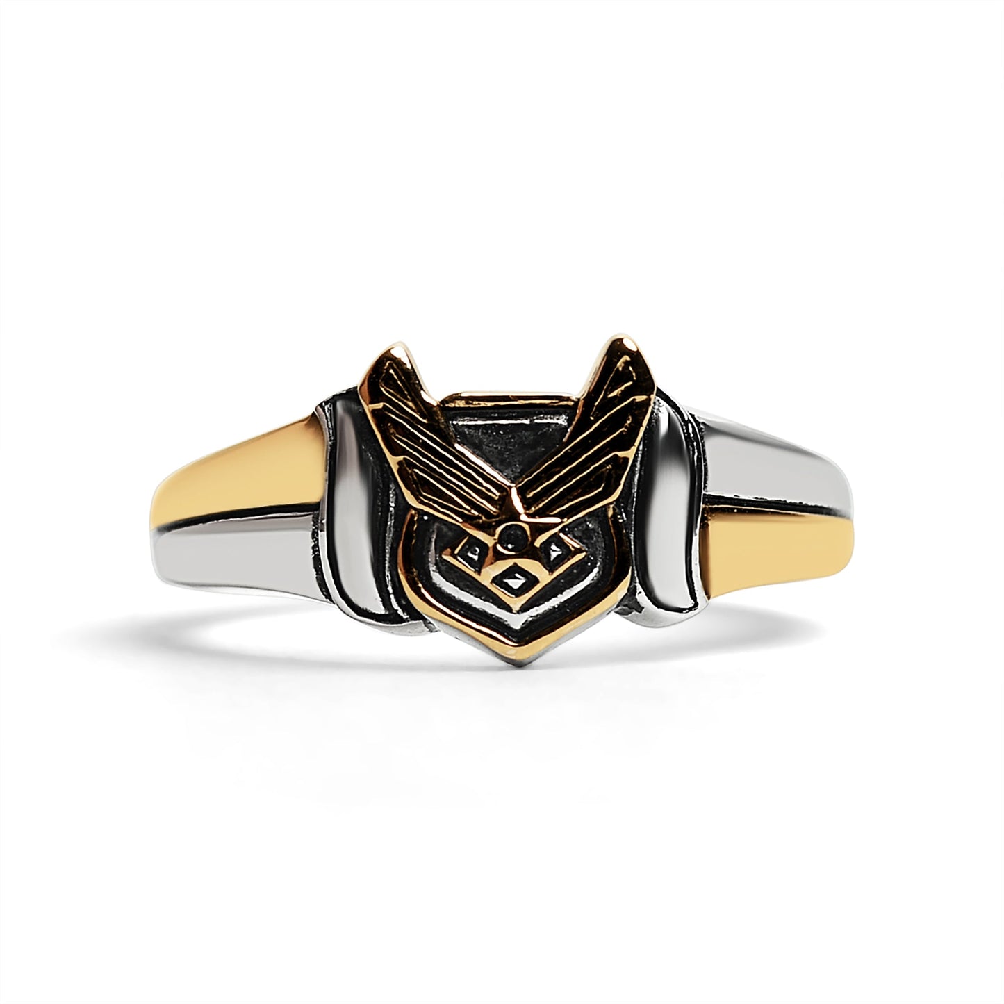 18K Gold PVD Stainless Steel United States Air Force Two Tone Military Women's Ring / MCR6014
