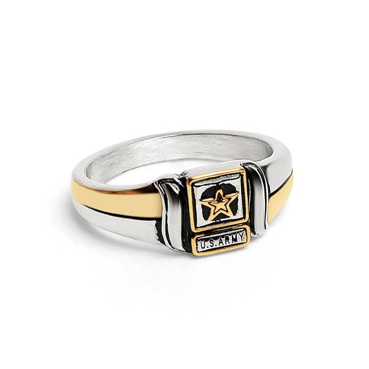 18K Gold PVD Stainless Steel United States Army Two Tone Women's Ring / MCR6015