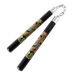 12 Inch Black Round Hardwood Chinese Dragon Nunchaku