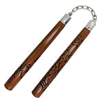 12 inch Carved Dragon Round Wood Nunchaku