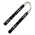 12 inch Black Wooden Round Nunchaku with Chrome Studs