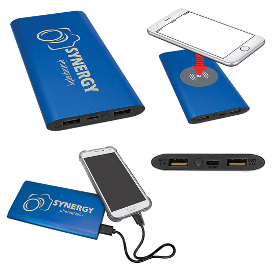 Personalized 8000MAH Power Bank & Wireless Anodized Aluminum Charger with USB-C Cord