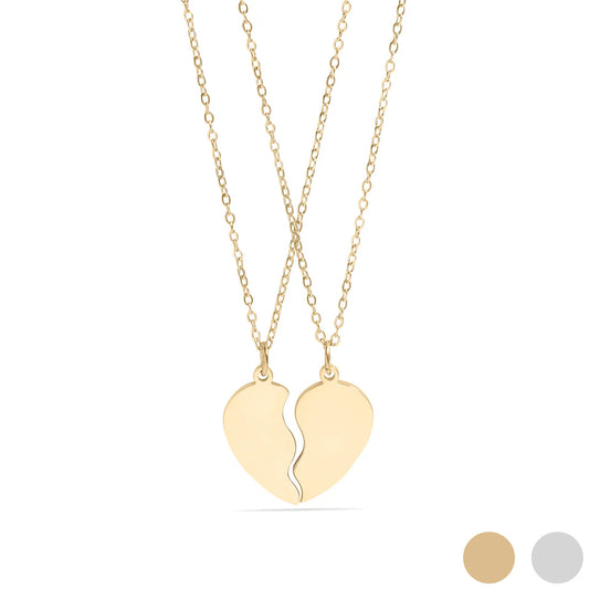 Personalizable Break Apart Engravable Blank Heart Necklace Set