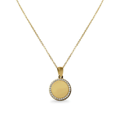 Customizable 18K Gold PVD Stainless Steel Round CZ Pendant Necklace