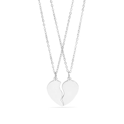 Personalizable Break Apart Engravable Blank Heart Necklace Set