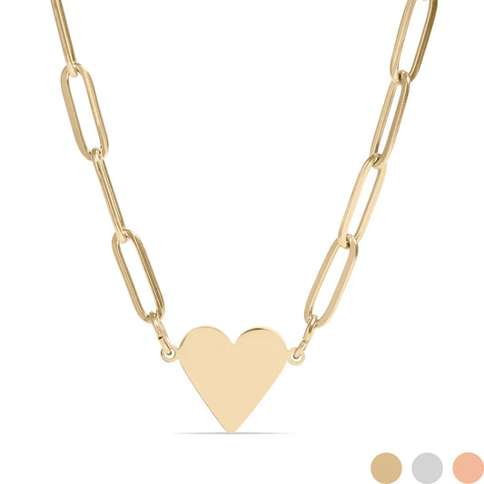 Personalizable 18K Gold PVD Stainless Steel Blank Heart Paperclip Necklace