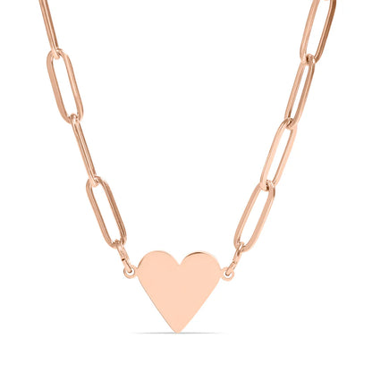 Personalizable 18K Gold PVD Stainless Steel Blank Heart Paperclip Necklace