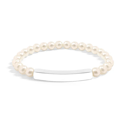 Customizable Pearl Engravable Stretch Curved Bar Bracelet