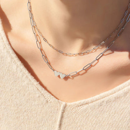 Customizable Stainless Steel Engravable 2 Heart Paperclip Necklace