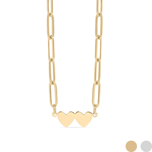 Customizable Stainless Steel Engravable 2 Heart Paperclip Necklace