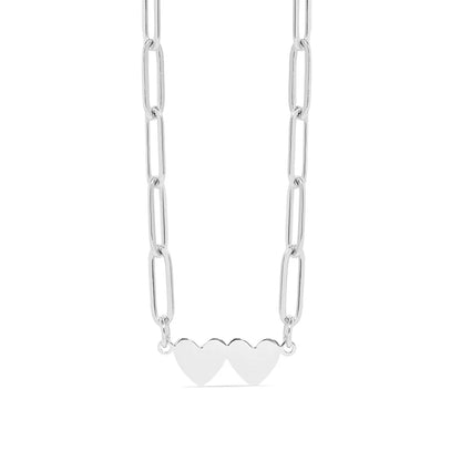 Customizable Stainless Steel Engravable 2 Heart Paperclip Necklace