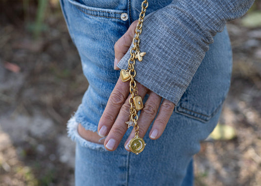 18K Gold Stainless Steel Charm Key Chain / SBB0370